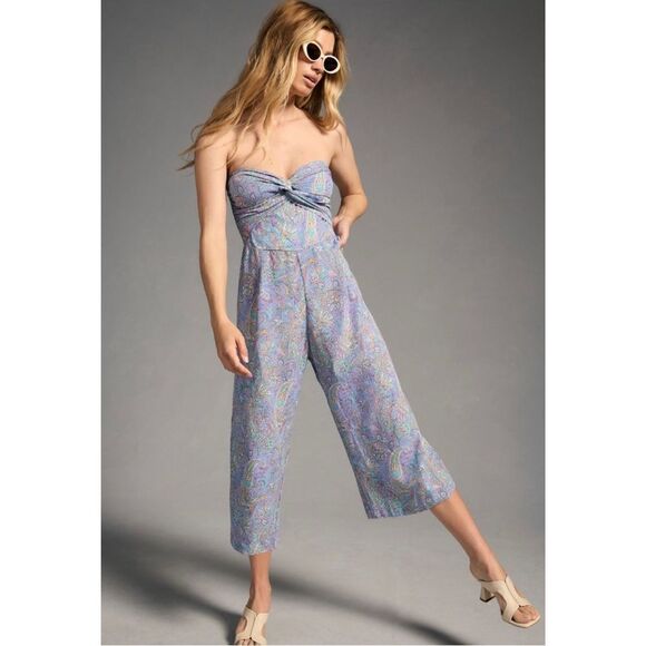 NEW Anthropologie Lusana Melody Paisley Strapless Twist Shirred Jumpsuit X-Large - Picture 4 of 4